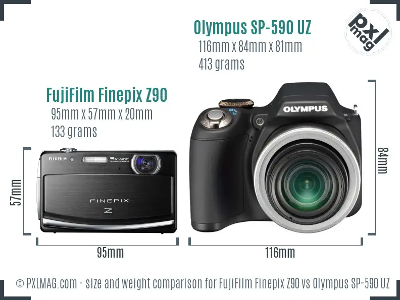 FujiFilm Finepix Z90 vs Olympus SP-590 UZ size comparison