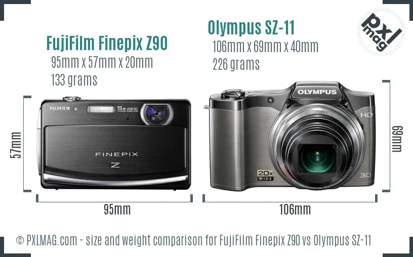 FujiFilm Finepix Z90 vs Olympus SZ-11 size comparison