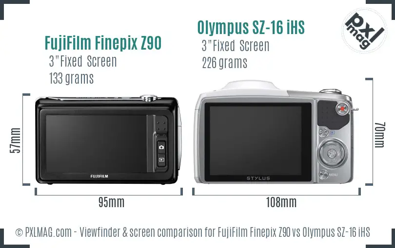FujiFilm Finepix Z90 vs Olympus SZ-16 iHS Screen and Viewfinder comparison