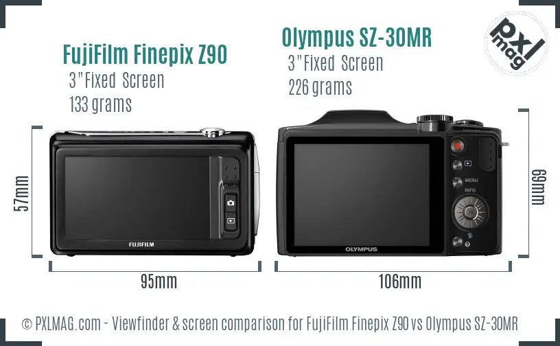 FujiFilm Finepix Z90 vs Olympus SZ-30MR Screen and Viewfinder comparison
