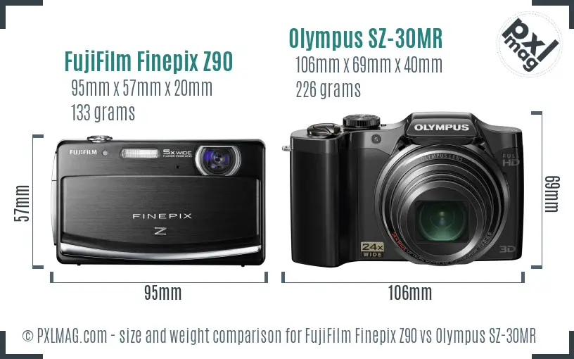 FujiFilm Finepix Z90 vs Olympus SZ-30MR size comparison