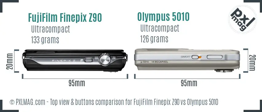 FujiFilm Finepix Z90 vs Olympus 5010 top view buttons comparison