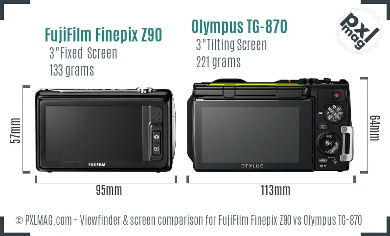 FujiFilm Finepix Z90 vs Olympus TG-870 Screen and Viewfinder comparison