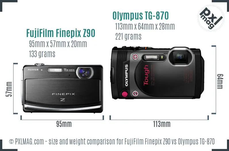 FujiFilm Finepix Z90 vs Olympus TG-870 size comparison
