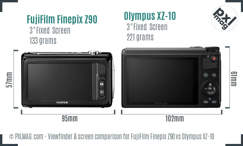 FujiFilm Finepix Z90 vs Olympus XZ-10 Screen and Viewfinder comparison