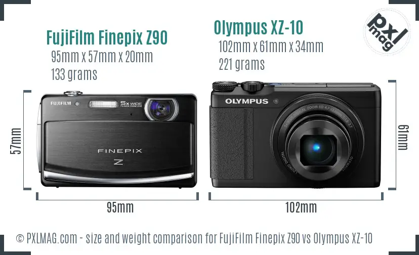 FujiFilm Finepix Z90 vs Olympus XZ-10 size comparison