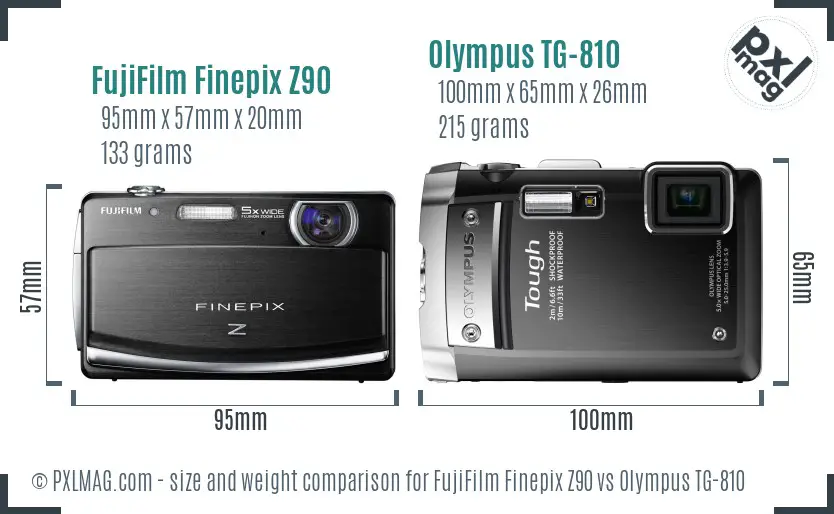 FujiFilm Finepix Z90 vs Olympus TG-810 size comparison FujiFilm Finepix Z90 vs Olympus TG-810 size comparison