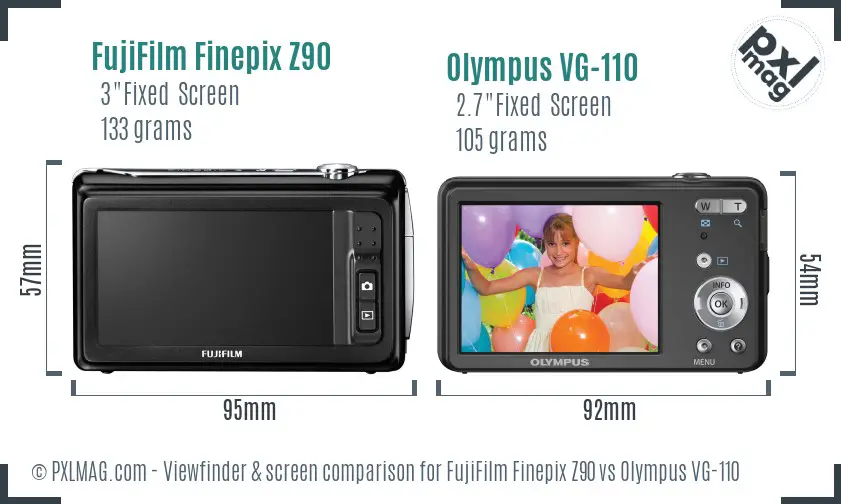 FujiFilm Finepix Z90 vs Olympus VG-110 Screen and Viewfinder comparison