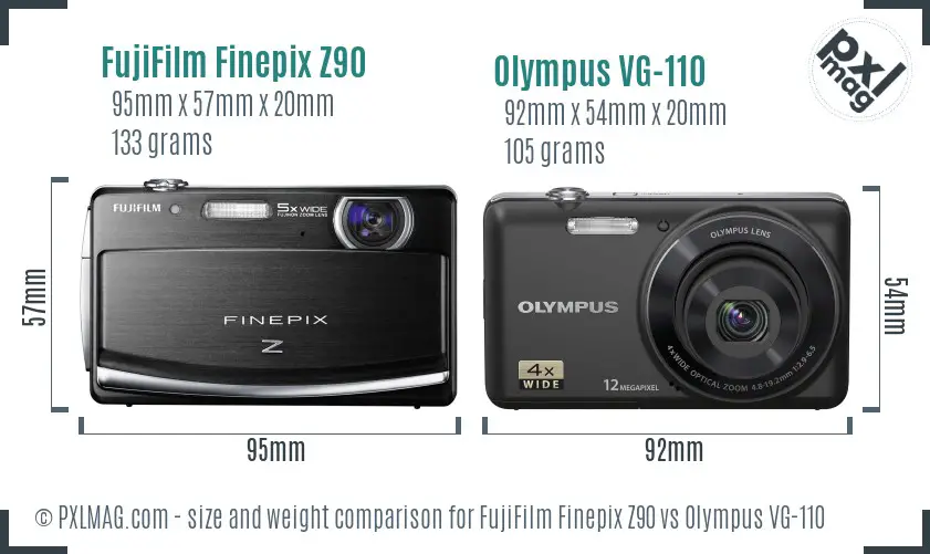 FujiFilm Finepix Z90 vs Olympus VG-110 size comparison
