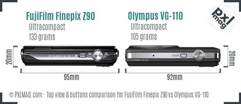 FujiFilm Finepix Z90 vs Olympus VG-110 top view buttons comparison