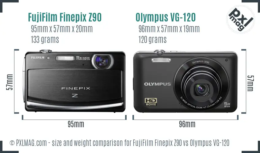 FujiFilm Finepix Z90 vs Olympus VG-120 size comparison