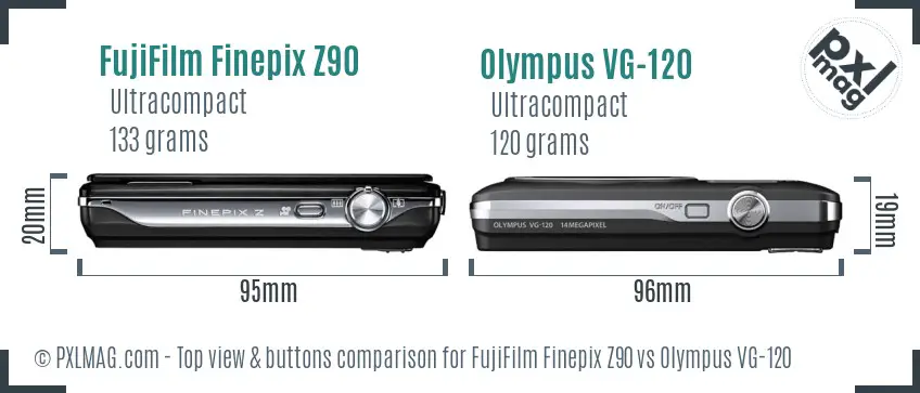FujiFilm Finepix Z90 vs Olympus VG-120 top view buttons comparison