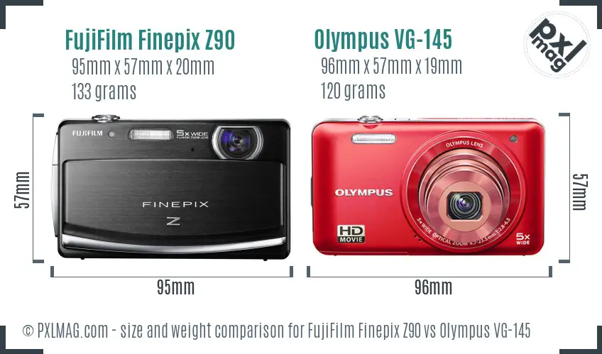 FujiFilm Finepix Z90 vs Olympus VG-145 size comparison