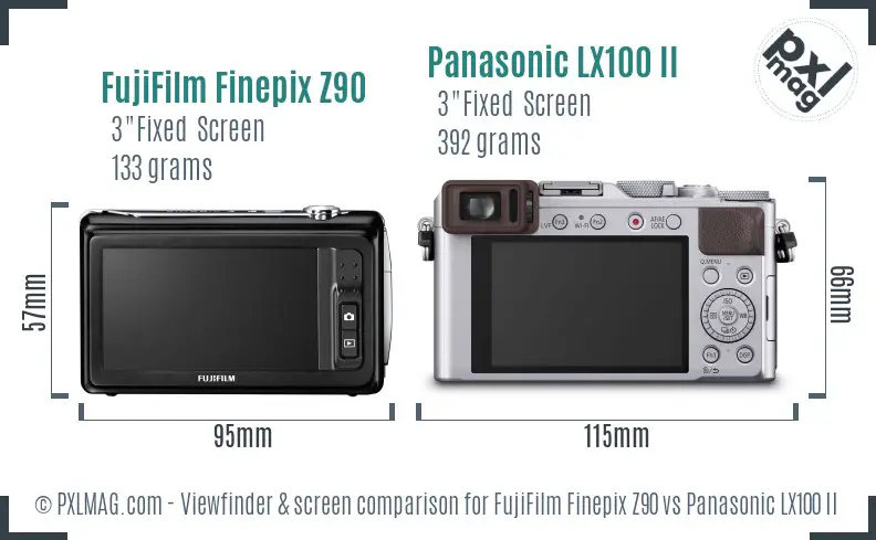 FujiFilm Finepix Z90 vs Panasonic LX100 II Screen and Viewfinder comparison