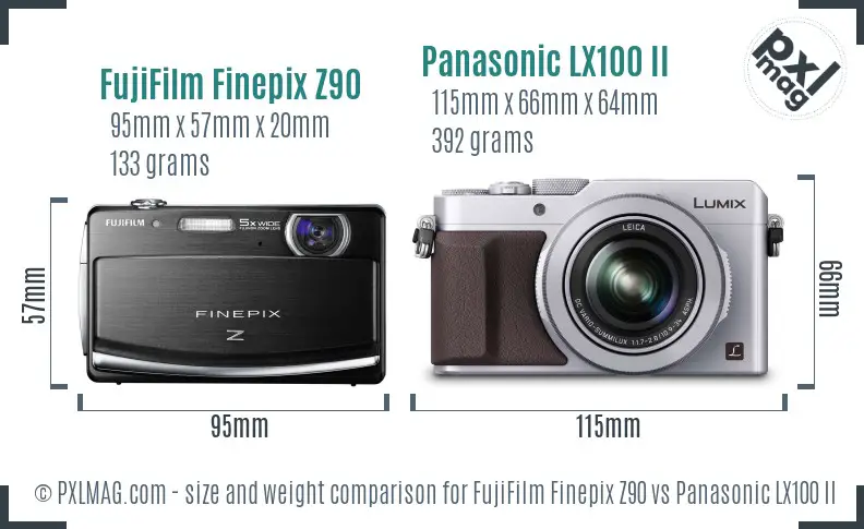 FujiFilm Finepix Z90 vs Panasonic LX100 II size comparison