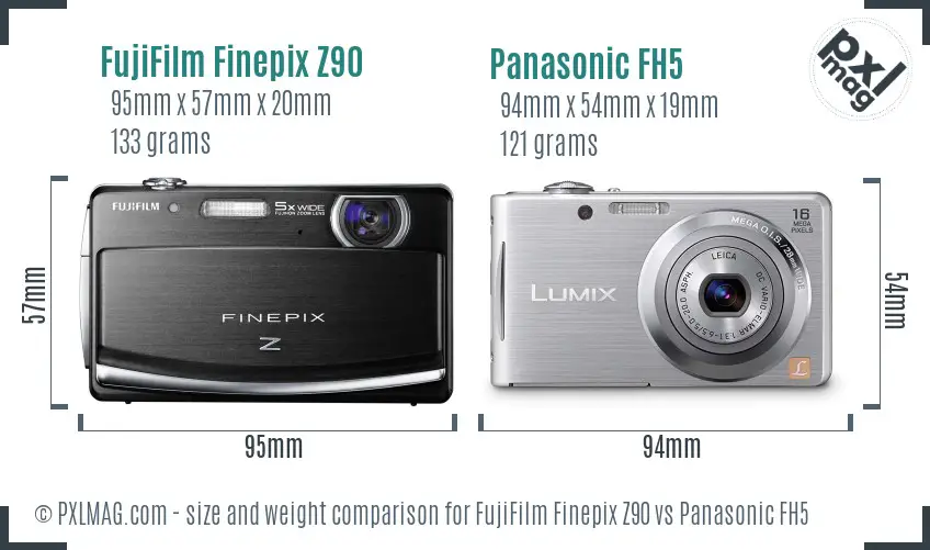 FujiFilm Finepix Z90 vs Panasonic FH5 size comparison