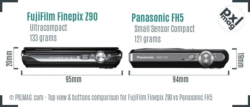 FujiFilm Finepix Z90 vs Panasonic FH5 top view buttons comparison