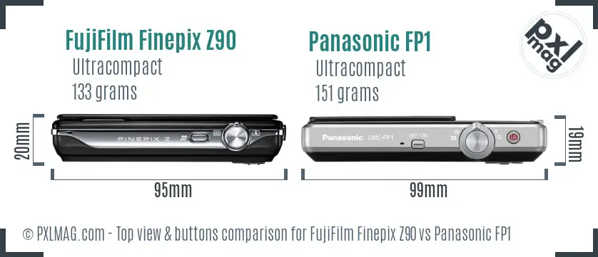 FujiFilm Finepix Z90 vs Panasonic FP1 top view buttons comparison