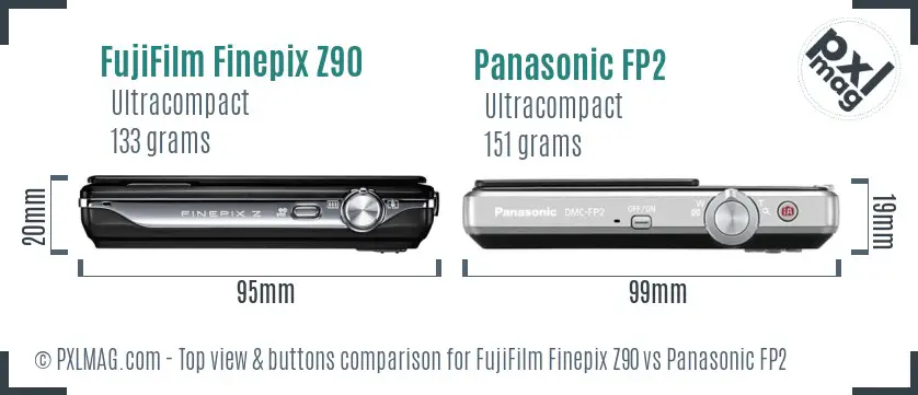 FujiFilm Finepix Z90 vs Panasonic FP2 top view buttons comparison