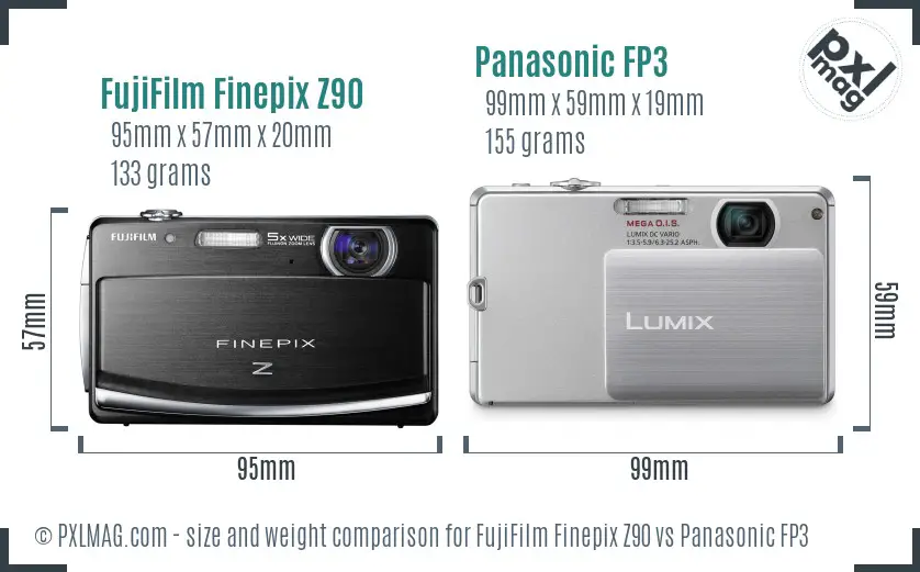 FujiFilm Finepix Z90 vs Panasonic FP3 size comparison