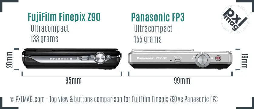 FujiFilm Finepix Z90 vs Panasonic FP3 top view buttons comparison