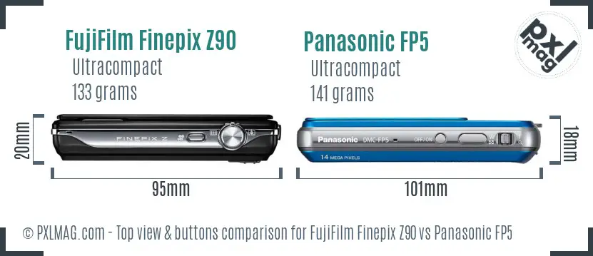 FujiFilm Finepix Z90 vs Panasonic FP5 top view buttons comparison
