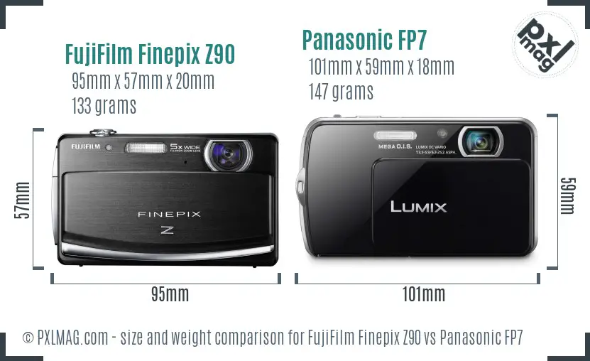 FujiFilm Finepix Z90 vs Panasonic FP7 size comparison