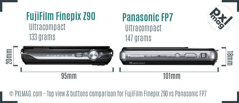FujiFilm Finepix Z90 vs Panasonic FP7 top view buttons comparison