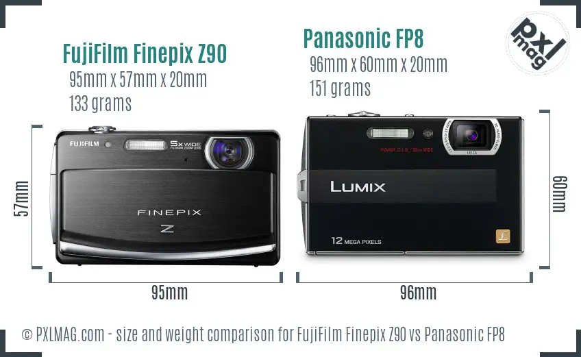 FujiFilm Finepix Z90 vs Panasonic FP8 size comparison