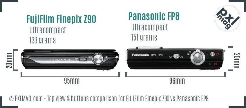 FujiFilm Finepix Z90 vs Panasonic FP8 top view buttons comparison