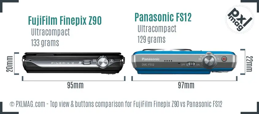 FujiFilm Finepix Z90 vs Panasonic FS12 top view buttons comparison