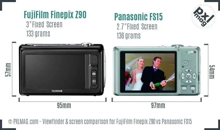 FujiFilm Finepix Z90 vs Panasonic FS15 Screen and Viewfinder comparison