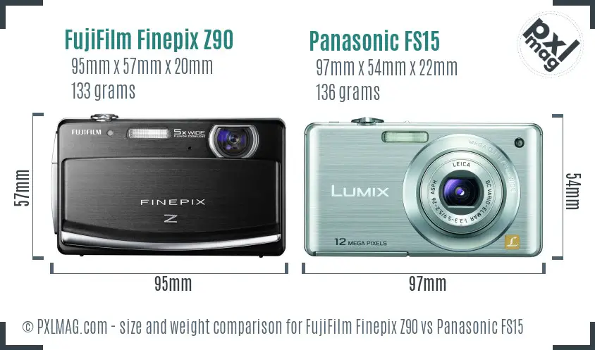 FujiFilm Finepix Z90 vs Panasonic FS15 size comparison
