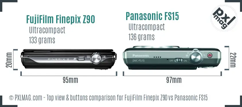 FujiFilm Finepix Z90 vs Panasonic FS15 top view buttons comparison