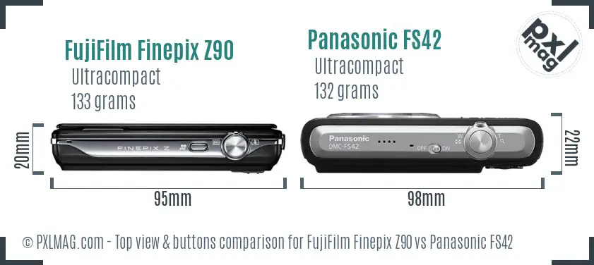 FujiFilm Finepix Z90 vs Panasonic FS42 top view buttons comparison