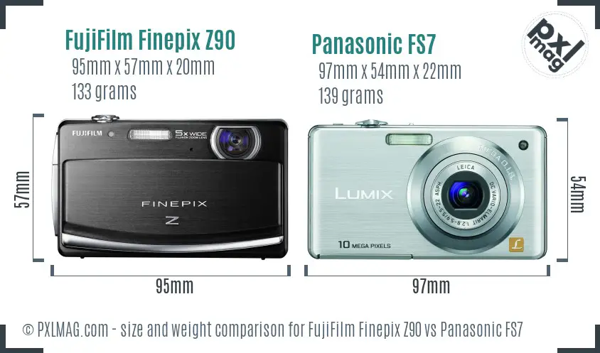 FujiFilm Finepix Z90 vs Panasonic FS7 size comparison