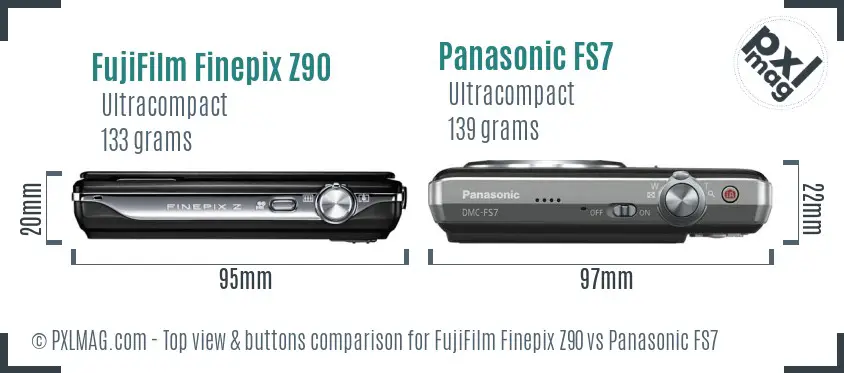 FujiFilm Finepix Z90 vs Panasonic FS7 top view buttons comparison