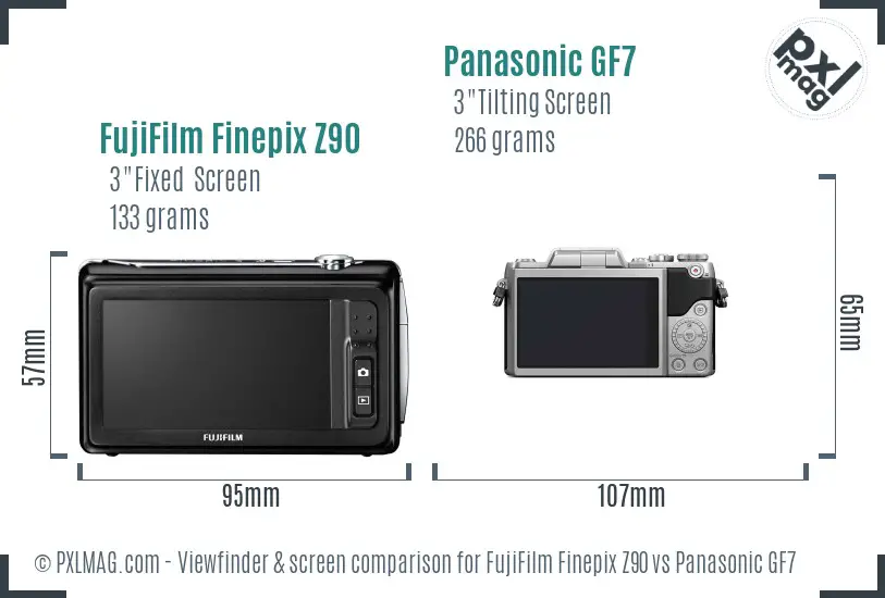 FujiFilm Finepix Z90 vs Panasonic GF7 Screen and Viewfinder comparison