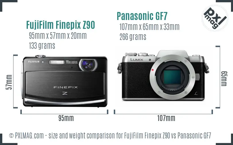 FujiFilm Finepix Z90 vs Panasonic GF7 size comparison