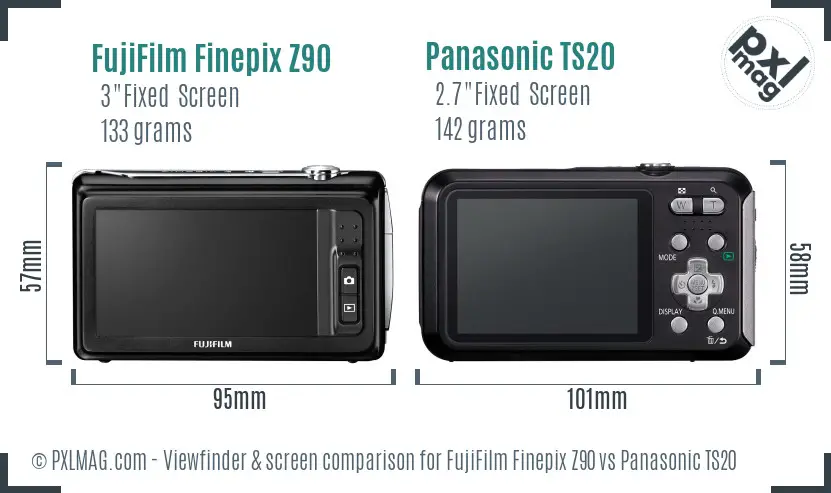 FujiFilm Finepix Z90 vs Panasonic TS20 Screen and Viewfinder comparison