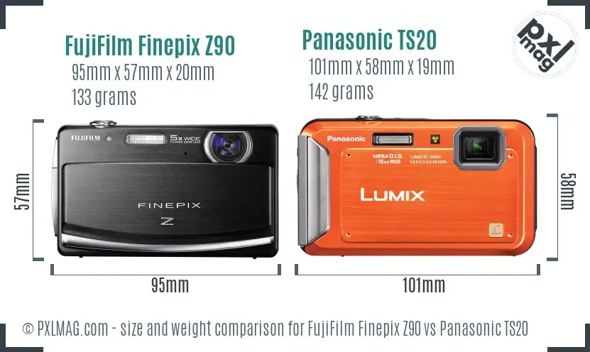 FujiFilm Finepix Z90 vs Panasonic TS20 size comparison