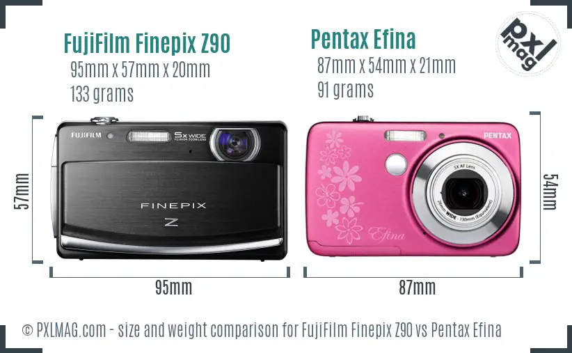 FujiFilm Finepix Z90 vs Pentax Efina size comparison