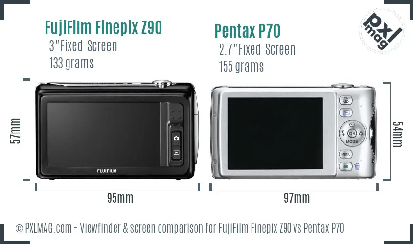 FujiFilm Finepix Z90 vs Pentax P70 Screen and Viewfinder comparison