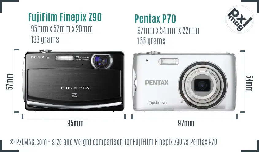 FujiFilm Finepix Z90 vs Pentax P70 size comparison