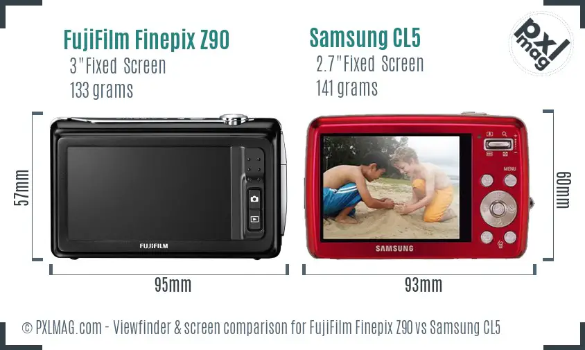 FujiFilm Finepix Z90 vs Samsung CL5 Screen and Viewfinder comparison