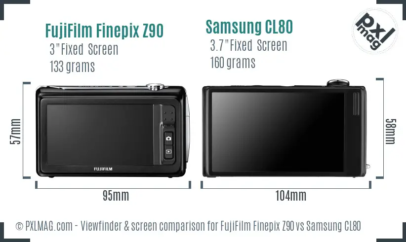 FujiFilm Finepix Z90 vs Samsung CL80 Screen and Viewfinder comparison