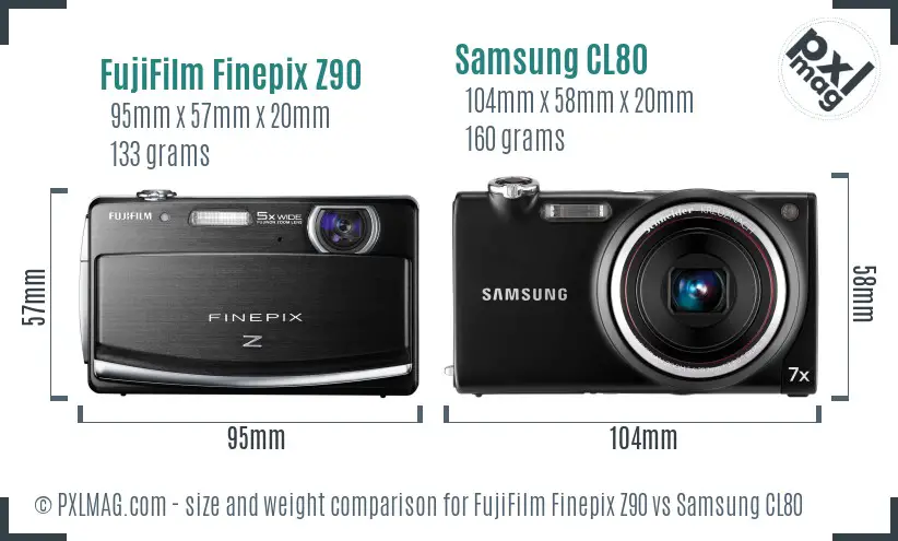 FujiFilm Finepix Z90 vs Samsung CL80 size comparison