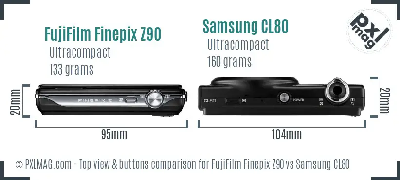FujiFilm Finepix Z90 vs Samsung CL80 top view buttons comparison