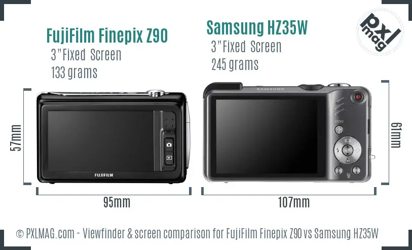 FujiFilm Finepix Z90 vs Samsung HZ35W Screen and Viewfinder comparison