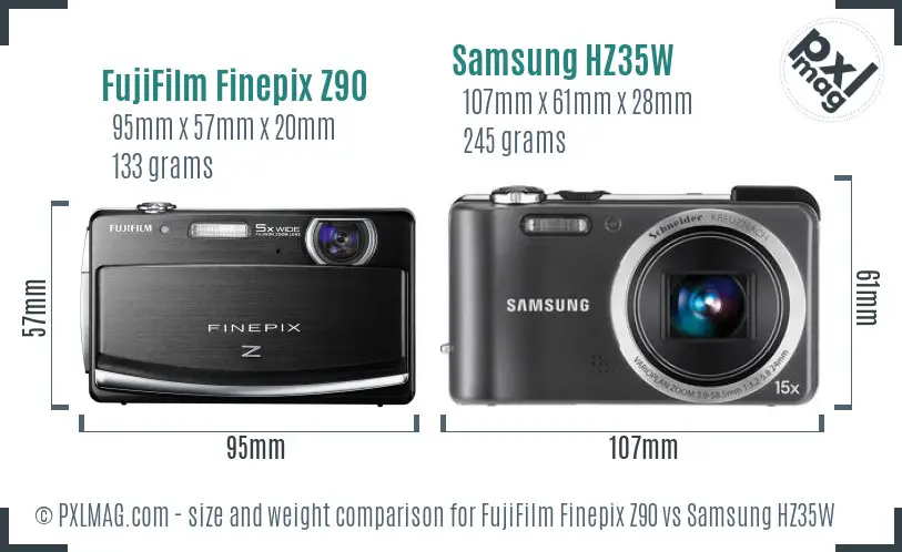 FujiFilm Finepix Z90 vs Samsung HZ35W size comparison
